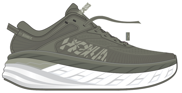 Hoka One One Bondi 7 Mens Olive Green Road Running Shoes Sneakers 13 2E HOKA BONDI 7 OLIVE HAZE/WHITE - MENS - Lamey Wellehan Shoes main image 4